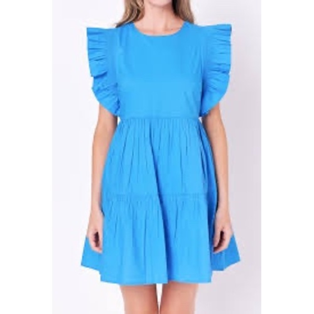 English‎ Factory Women Preppy Mini Dress XS Blue Cottage Tiered Mini Poplin